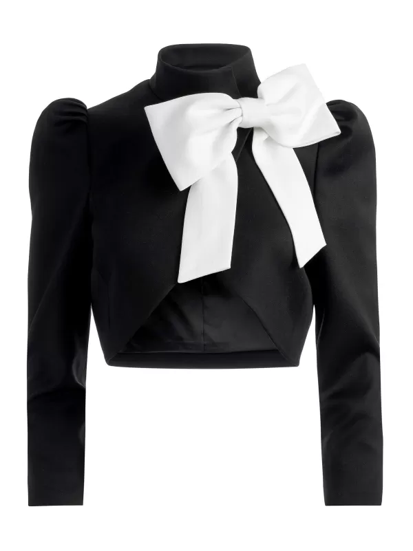 Women Alice and Olivia Addison Bow Collar Cropped Jacket