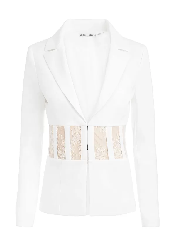 Women Alice and Olivia Alexia Fitted Sheer Corset Blazer