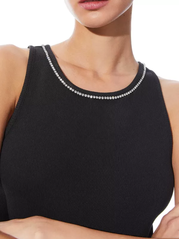 Women Alice and Olivia Allen Embellished Neck Ribbed Tank