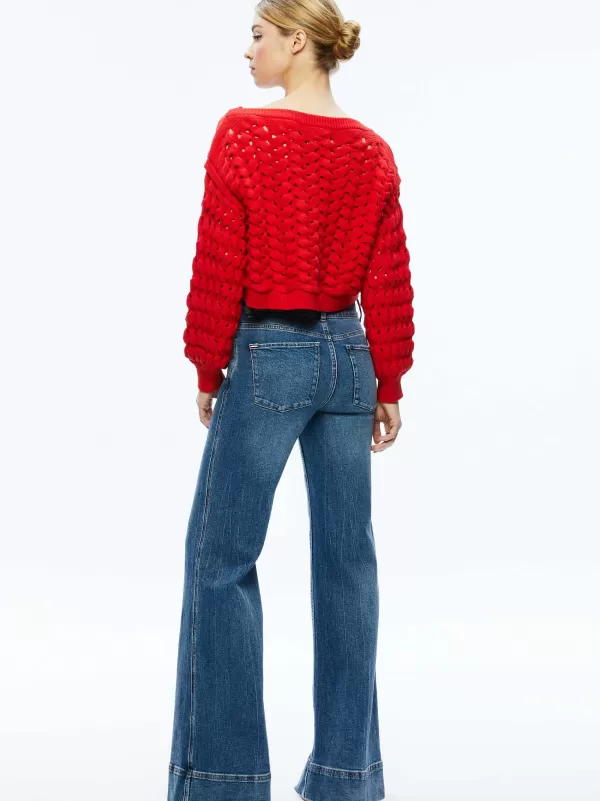 Women Alice and Olivia Allene Cable Knit Crewneck