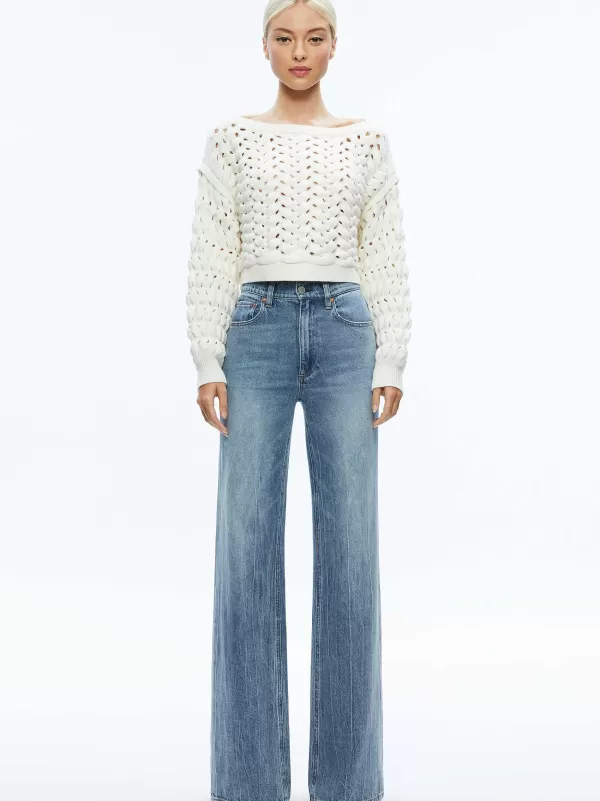 Women Alice and Olivia Allene Cable Knit Crewneck