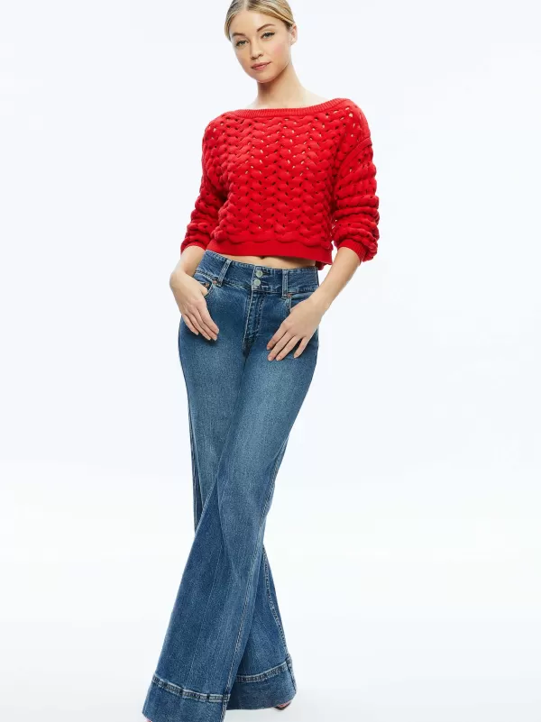 Women Alice and Olivia Allene Cable Knit Crewneck