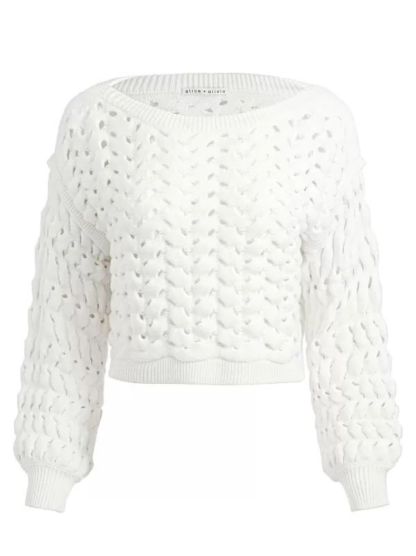 Women Alice and Olivia Allene Cable Knit Crewneck