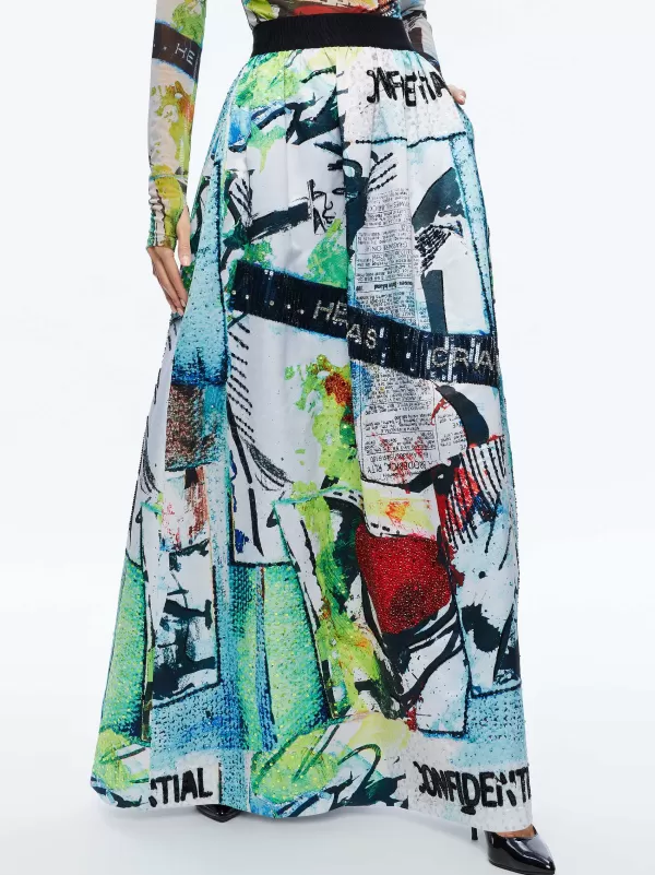 Women Alice and Olivia A+O X Basquiat Tina Embellished Maxi Skirt