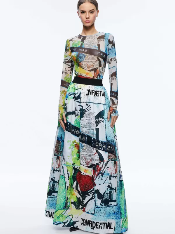 Women Alice and Olivia A+O X Basquiat Tina Embellished Maxi Skirt