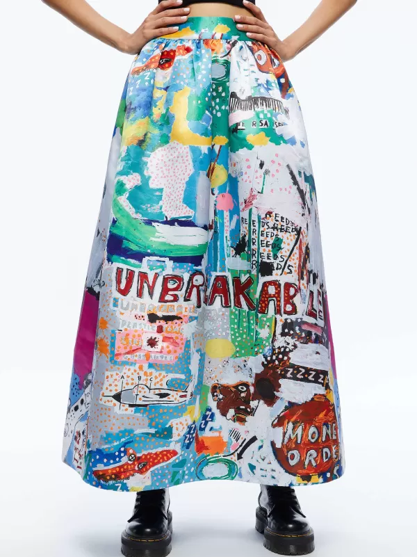 Women Alice and Olivia A+O X Basquiat Tina Tea Length Skirt