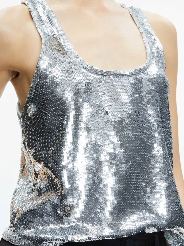 Women Alice and Olivia Avril Sequin Boxy Tank