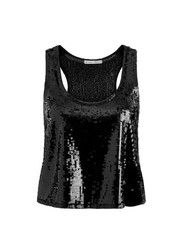 Women Alice and Olivia Avril Sequin Boxy Tank