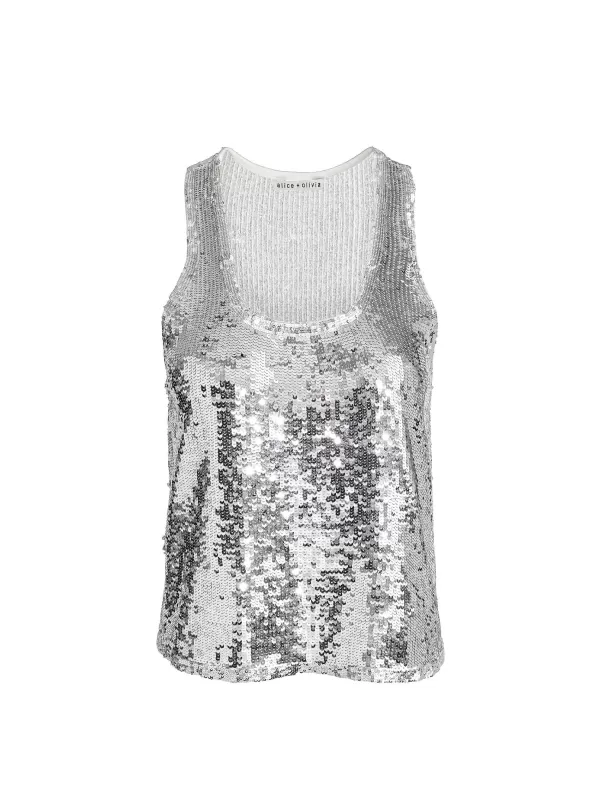 Women Alice and Olivia Avril Sequin Boxy Tank