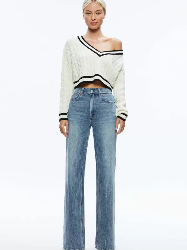 Women Alice and Olivia Ayden Cropped V-Neck Pullover