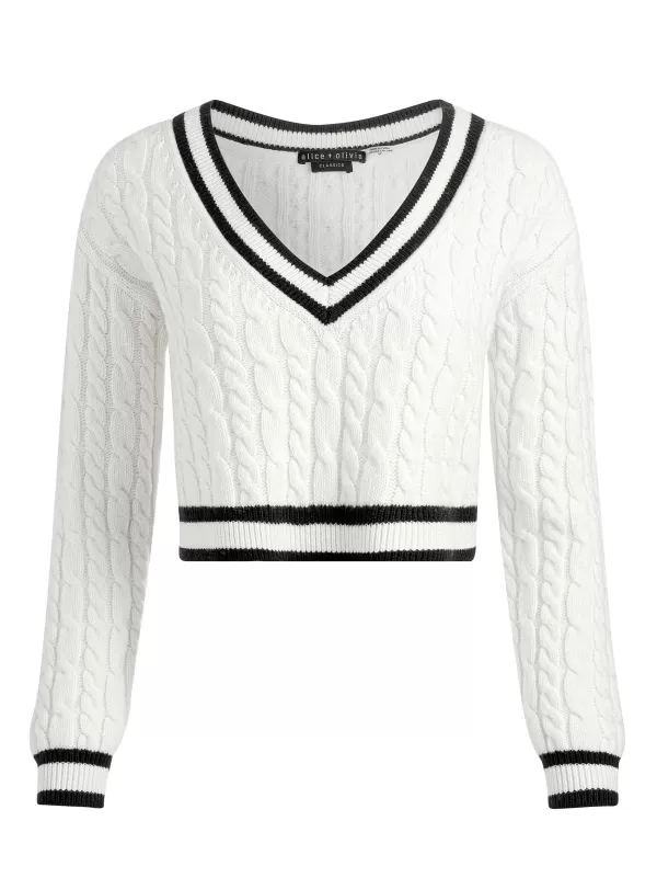 Women Alice and Olivia Ayden Cropped V-Neck Pullover