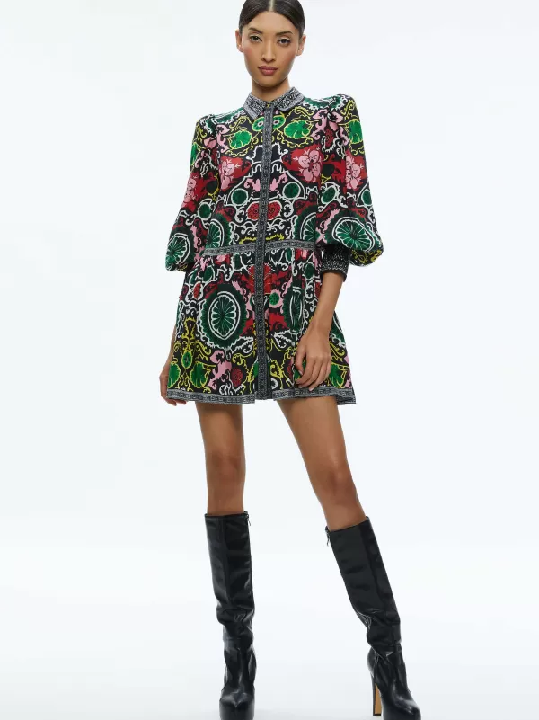 Women Alice and Olivia Bertha Blouson Sleeve Mini Dress