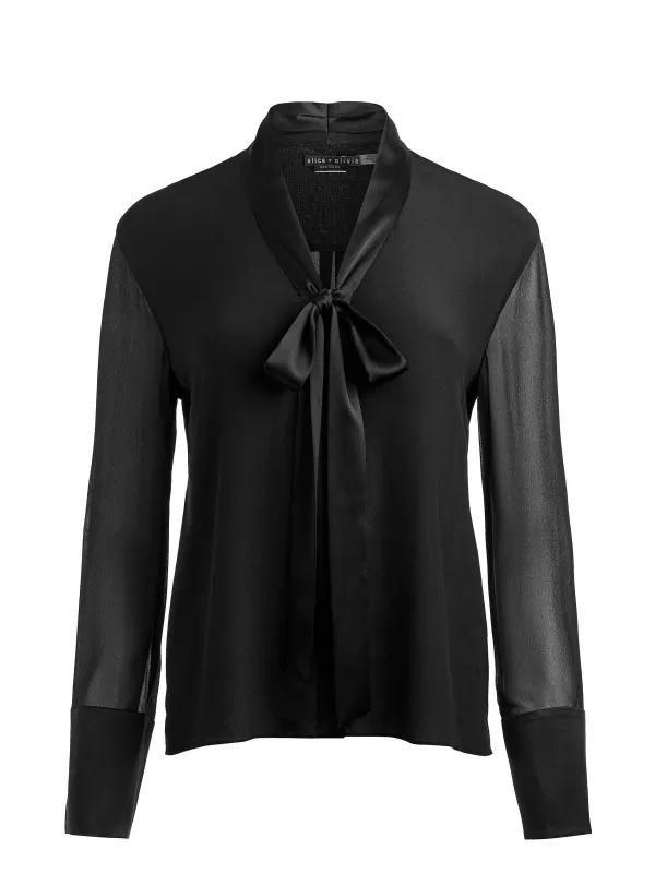 Women Alice and Olivia Brady Oversized Button Down With Bow Tie