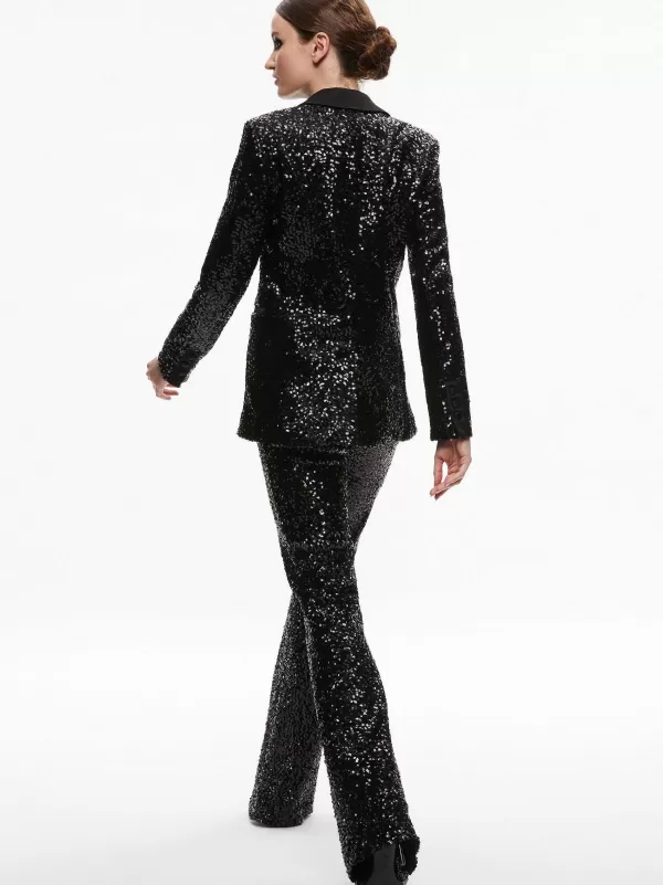 Women Alice and Olivia Breann Sequin Fitted Blazer + Lara Sequin Bootcut Pant