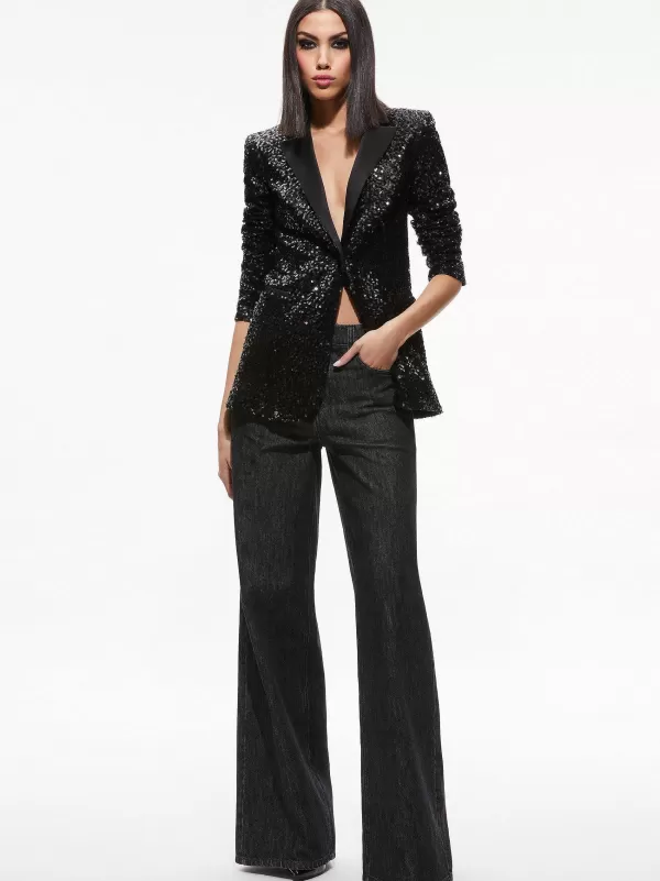 Women Alice and Olivia Breann Sequin Fitted Blazer + Lara Sequin Bootcut Pant