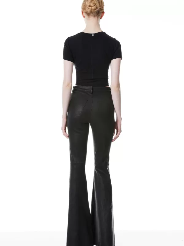 Women Alice and Olivia Brent High Waisted Leather Bell Pant