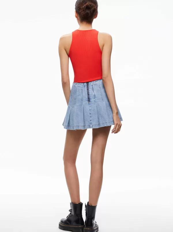 Women Alice and Olivia Carter Pleated Denim Mini Skirt