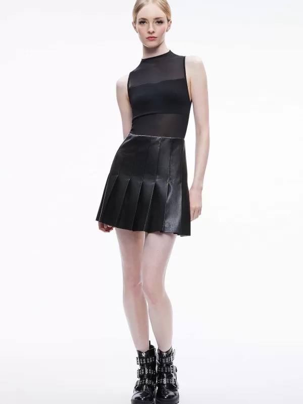 Women Alice and Olivia Chara Vegan Leather Pleated Mini Dress