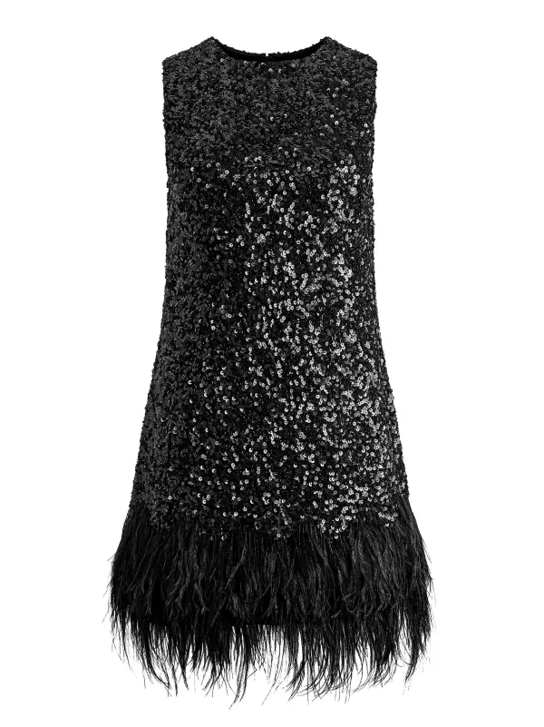 Women Alice and Olivia Coley Embellished Feather Trim Mini Dress