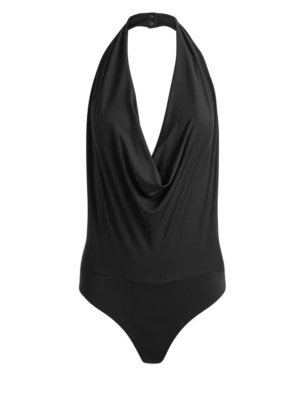 Women Alice and Olivia Dani Halter Deep Cowl Neck Bodysuit