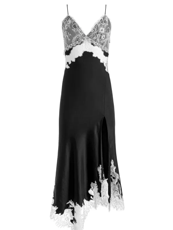 Women Alice and Olivia Daphne Lace Asymmetrical Slit Midi Dress