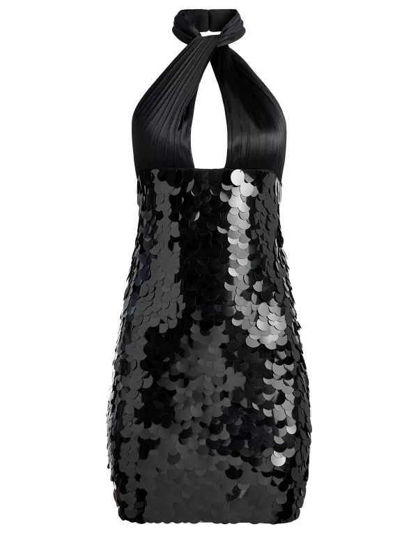 Women Alice and Olivia Dedra Embellished Twist Neck Mini Dress