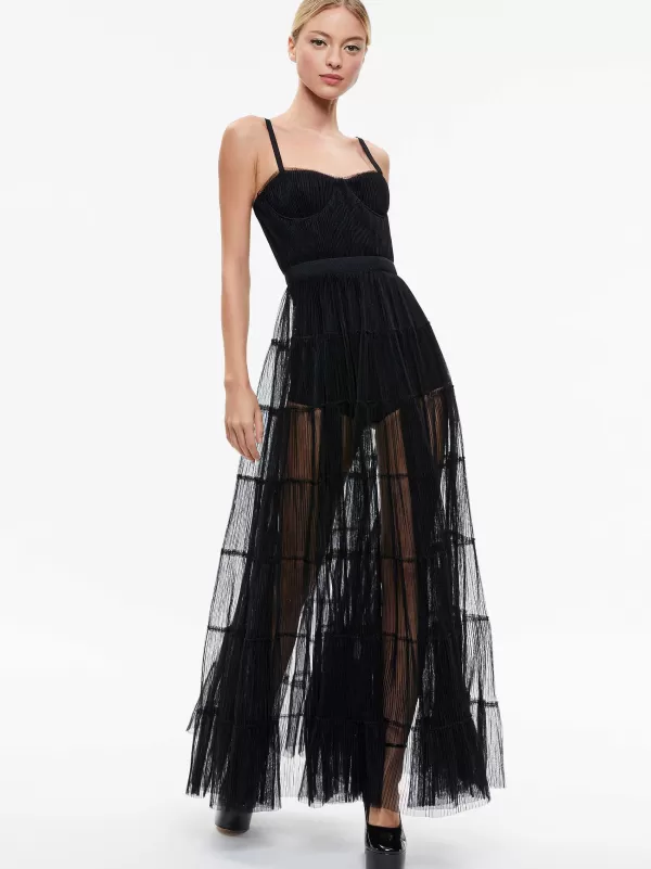 Women Alice and Olivia Deena Pleated Maxi Dress With Hot Pant