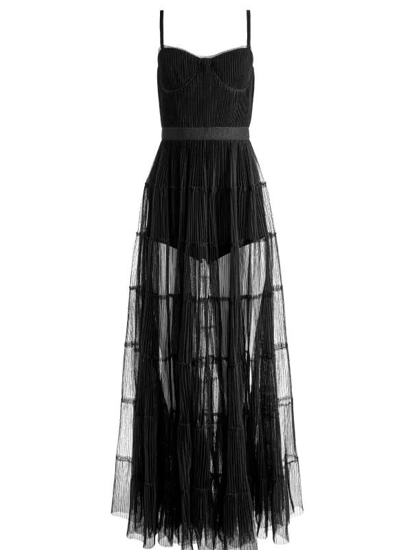 Women Alice and Olivia Deena Pleated Maxi Dress With Hot Pant