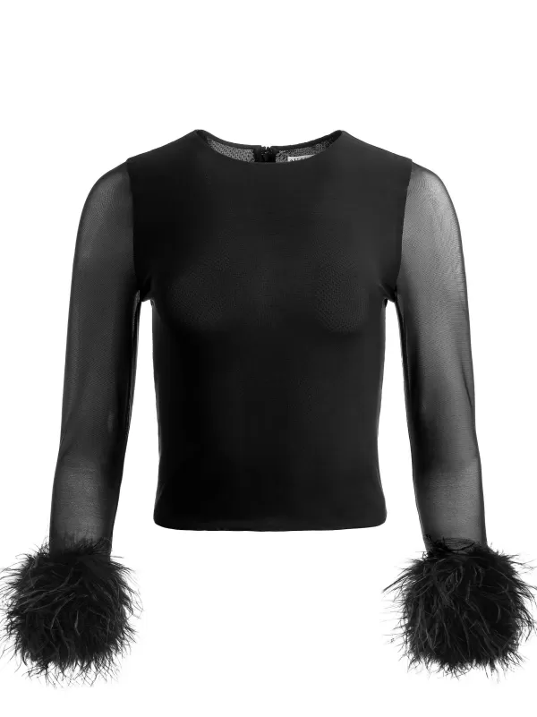 Women Alice and Olivia Delaina Feather Cuff Sleeve Top