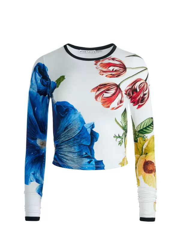 Women Alice and Olivia Delaina Long Sleeve Cropped Top