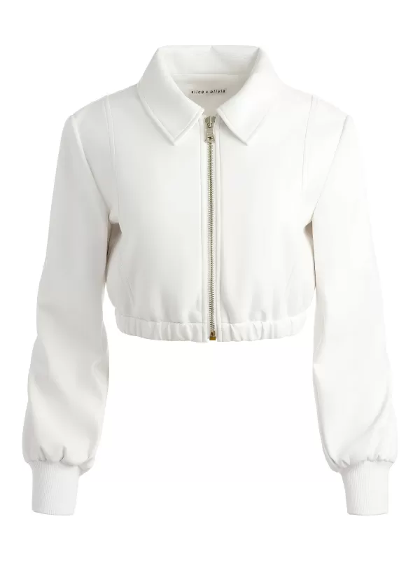 Women Alice and Olivia Della Cropped Vegan Leather Jacket