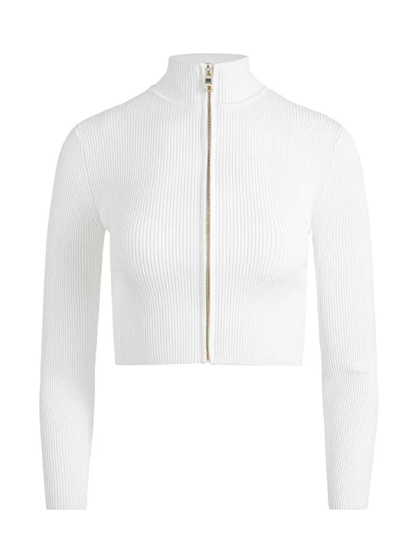 Women Alice and Olivia Dorris Ribbed Zip Up Cardigan