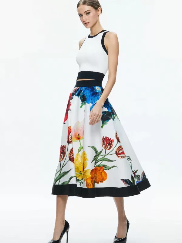 Women Alice and Olivia Earla High Rise Flared Midi Skirt