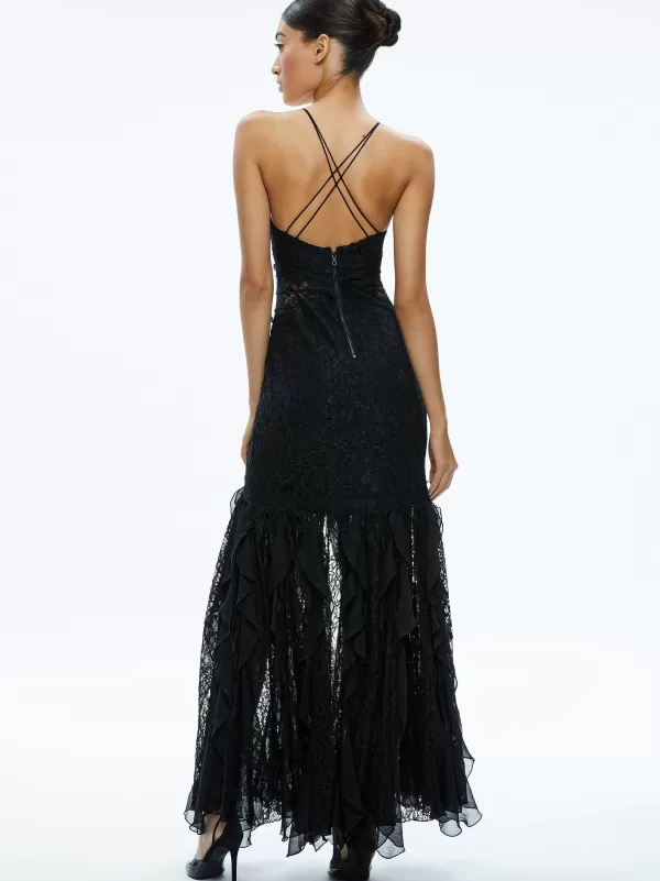 Women Alice and Olivia Edera Ruffle Lace Maxi Gown