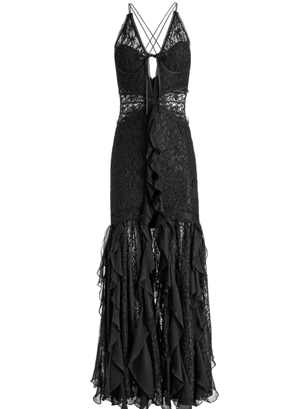 Women Alice and Olivia Edera Ruffle Lace Maxi Gown