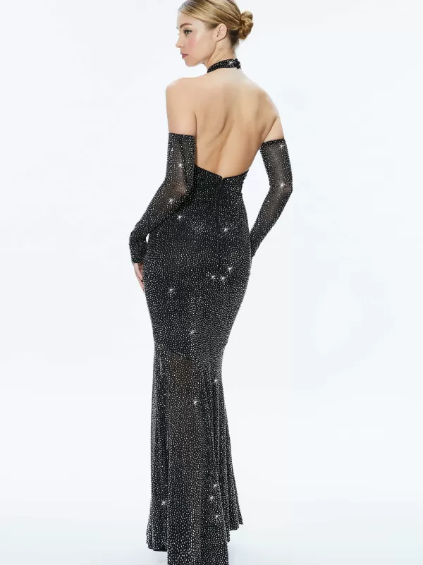 Women Alice and Olivia Fabiola Embellished Halter Neck Gown