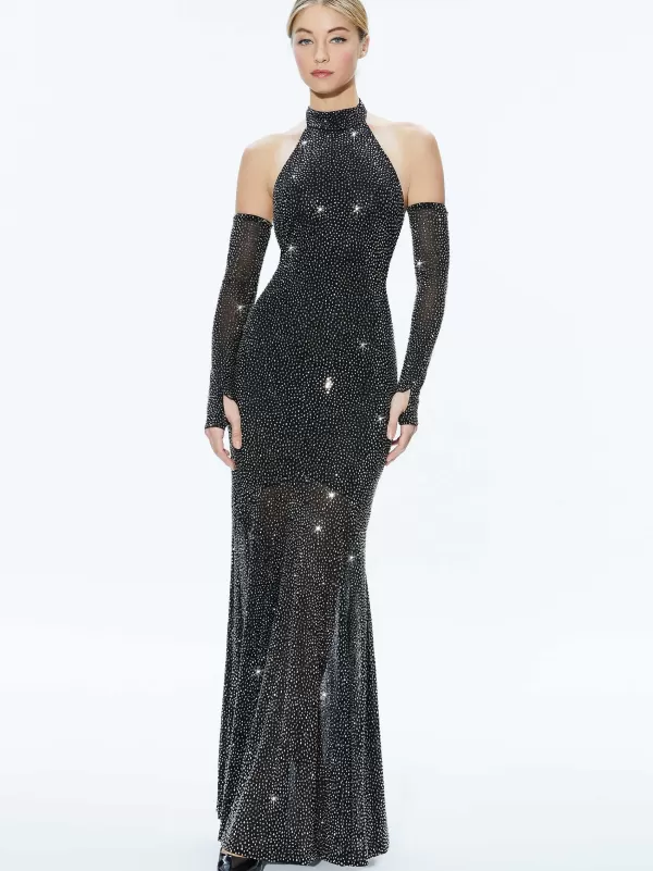 Women Alice and Olivia Fabiola Embellished Halter Neck Gown