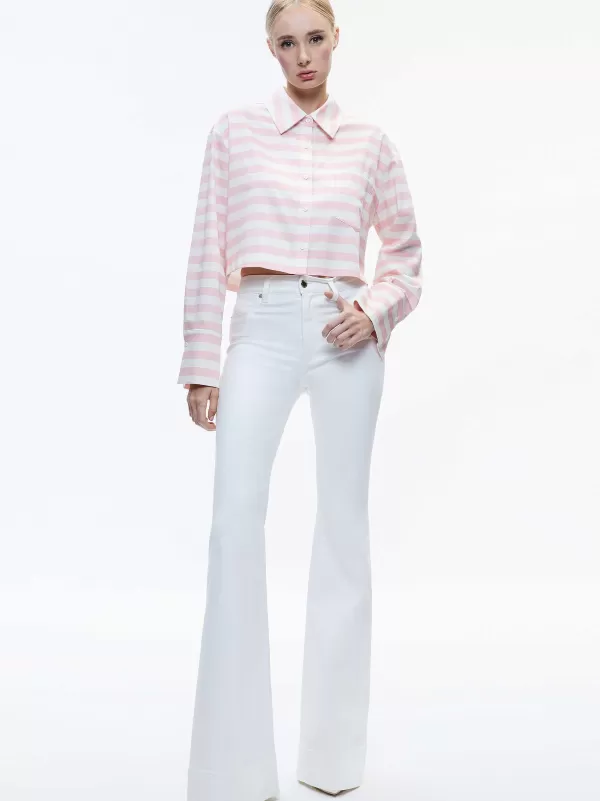 Women Alice and Olivia Finely Cropped Oversized Button Down Shirt