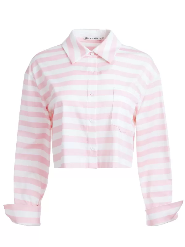 Women Alice and Olivia Finely Cropped Oversized Button Down Shirt