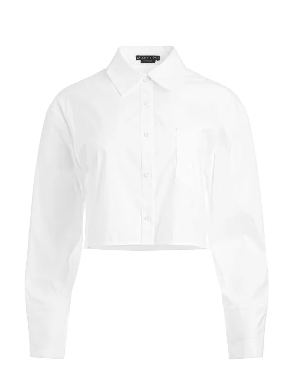 Women Alice and Olivia Finely Cropped Oversized Button Down Shirt