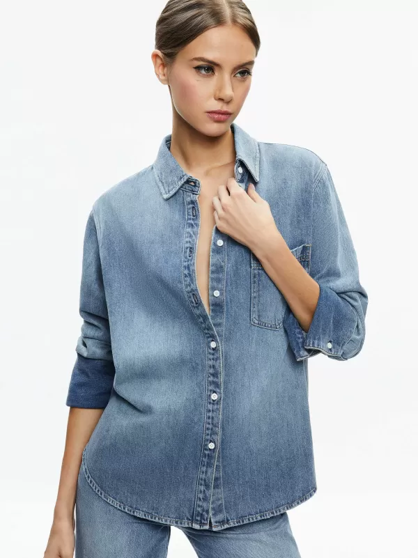 Women Alice and Olivia Finely Denim Button Down