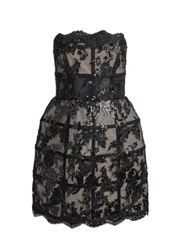 Women Alice and Olivia Gerda Strapless Sequin Lace Mini Gown