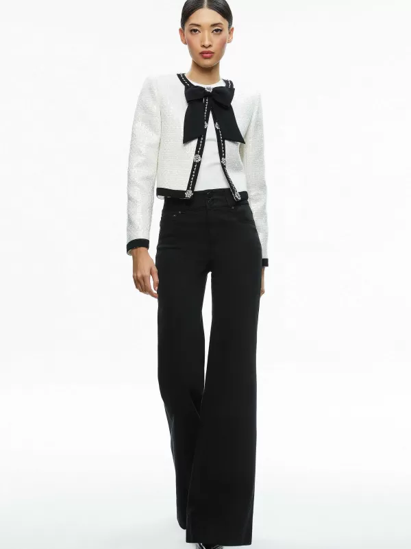 Women Alice and Olivia Gwyneth Embellished Cropped Bow Jacket