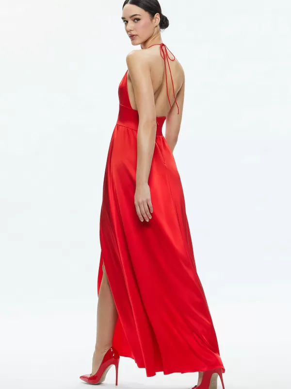 Women Alice and Olivia Hannah Deep V-Neck Scarf Maxi Dress