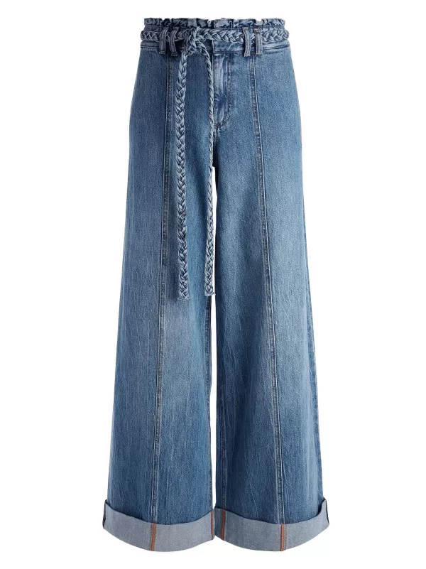 Women Alice and Olivia Harriet Wide Leg High Rise Paperbag Jean