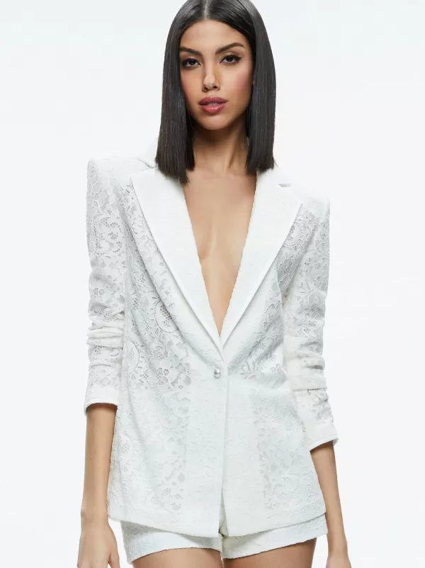 Women Alice and Olivia Judith Sheer Lace Shawl Collar Blazer