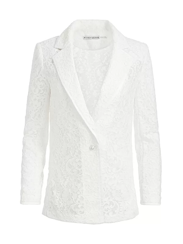 Women Alice and Olivia Judith Sheer Lace Shawl Collar Blazer