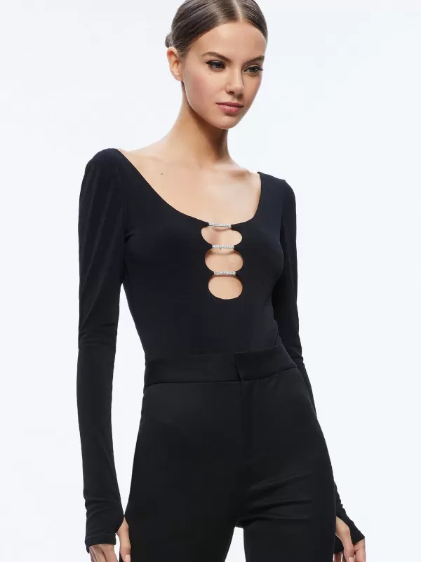 Women Alice and Olivia Kalena Scoop Neck Cutout Bodysuit