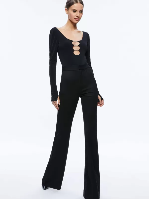 Women Alice and Olivia Kalena Scoop Neck Cutout Bodysuit