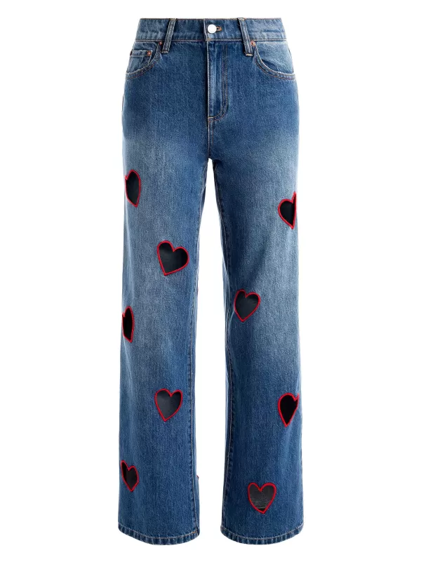 Women Alice and Olivia Karrie Embroidered Heart Cutout Jean